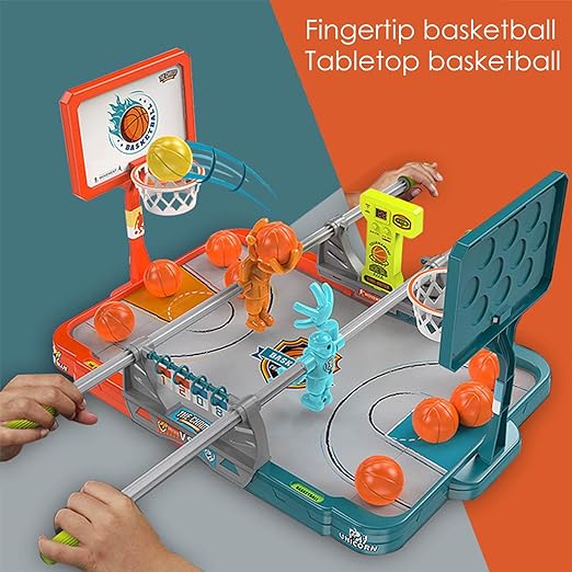 Børnenes 2-spiller basketball finger spil, farverigt bane, 10 bolde og scoreboard, sjov og konkurrencedygtig spilletid.