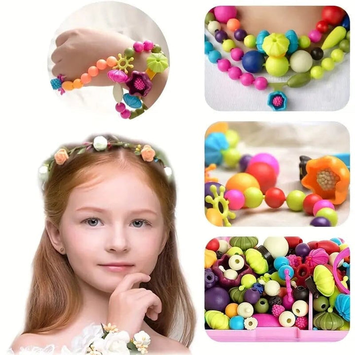 Børns Kreative Perlesæt: Farverige plastikperler, træarmbånd. Kunst, kreativitet og sikker leg for børn.