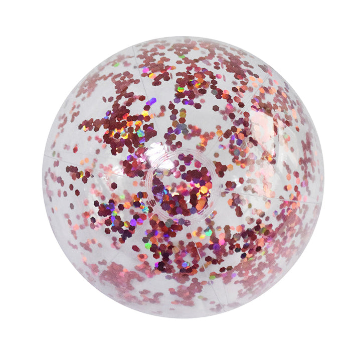 Børnenes glitter konfetti strandbold, gennemsigtig PVC, fyldt med glitrende konfetti, 40 cm i diameter, farverigt udseende.