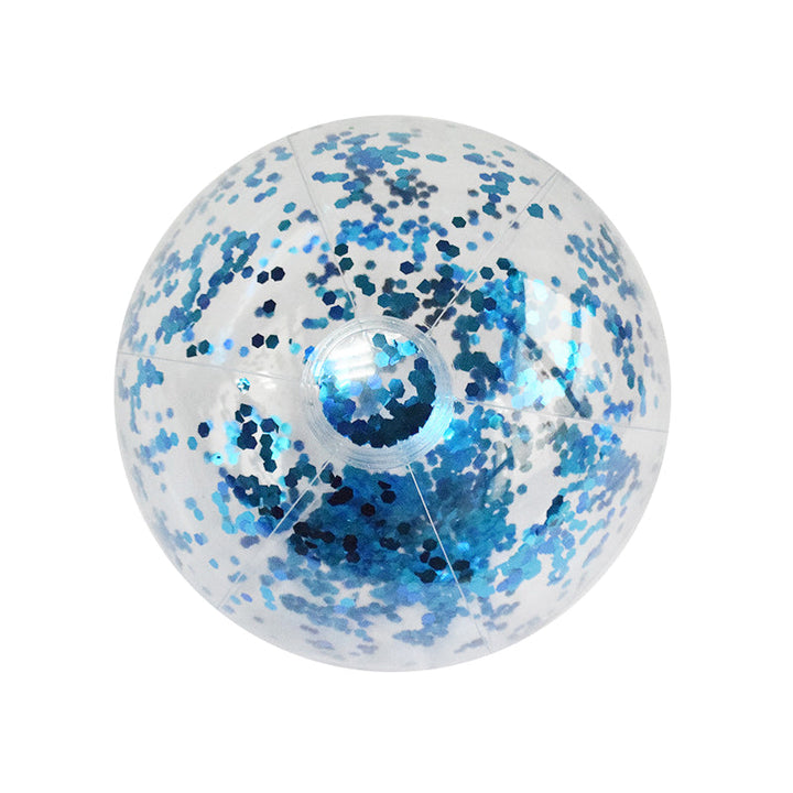 Børnenes glitter konfetti strandbold, gennemsigtig PVC, fyldt med glitrende konfetti, 40 cm i diameter, farverigt udseende.