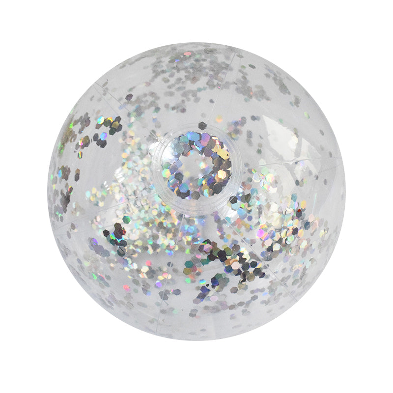 Børnenes glitter konfetti strandbold, gennemsigtig PVC, fyldt med glitrende konfetti, 40 cm i diameter, farverigt udseende.