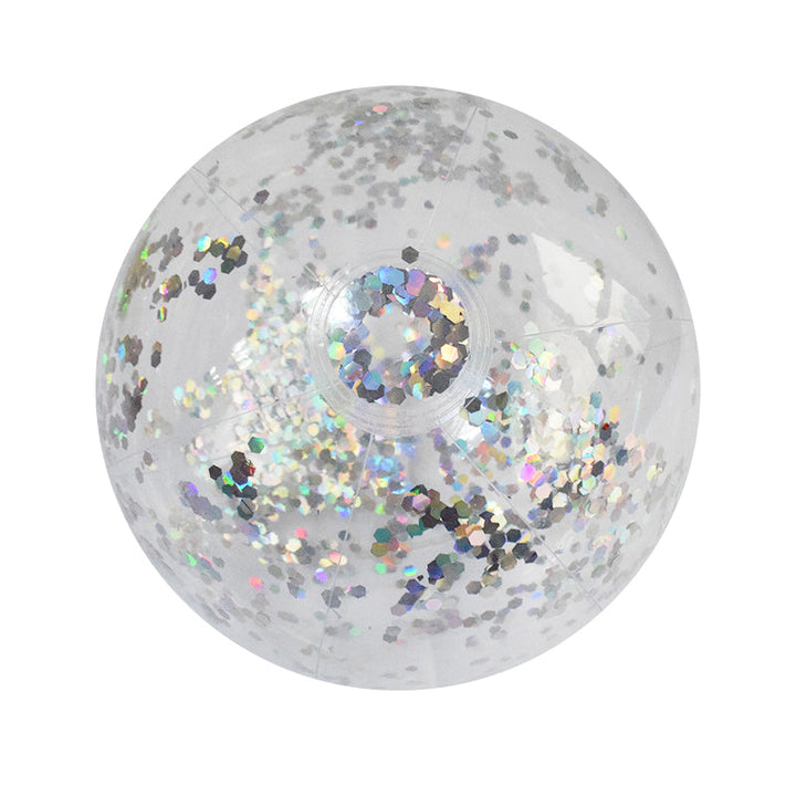Børnenes glitter konfetti strandbold, gennemsigtig PVC, fyldt med glitrende konfetti, 40 cm i diameter, farverigt udseende.