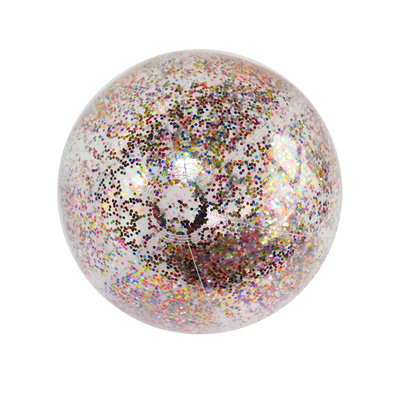 Børnenes glitter konfetti strandbold, gennemsigtig PVC, fyldt med glitrende konfetti, 40 cm i diameter, farverigt udseende.