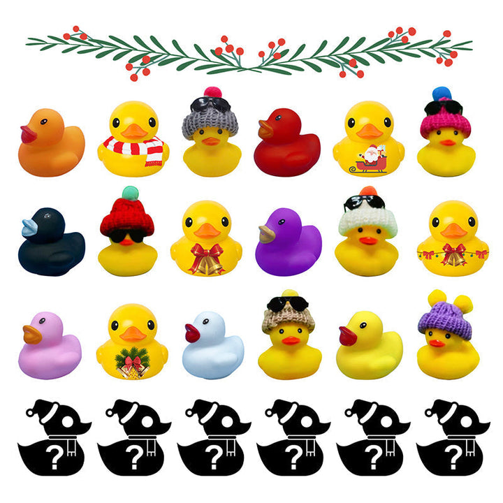 Børnenes jule adventskalender, 24 farverige badeænder, julemotiver, bringer glæde og overraskelser dagligt.