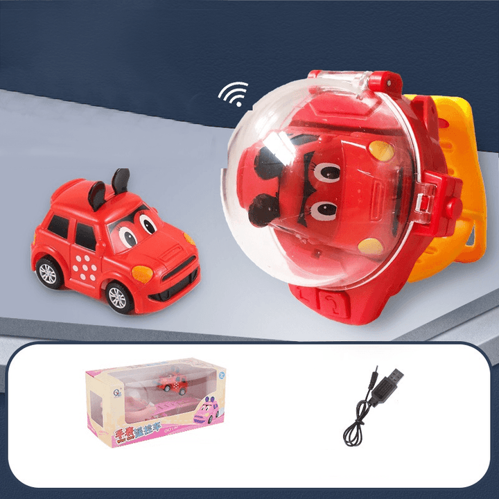 Lasten kauko-ohjattava rannekello autolelu, punainen mini-auto ranteessa, säädettävä hihna, turvallinen ABS-materiaali.