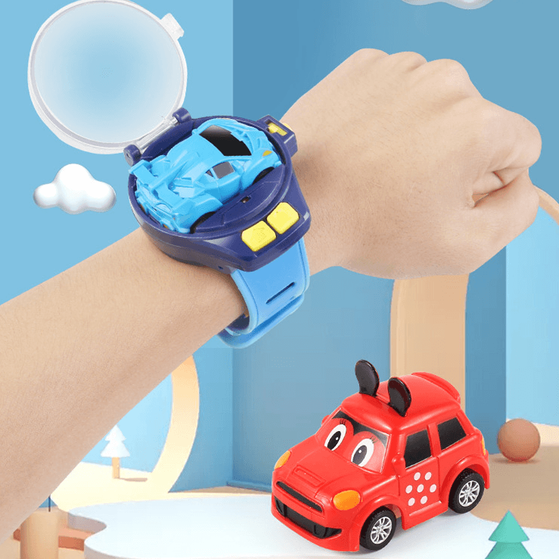 Lasten kauko-ohjattava rannekello autolelu, punainen mini-auto ranteessa, säädettävä hihna, turvallinen ABS-materiaali.