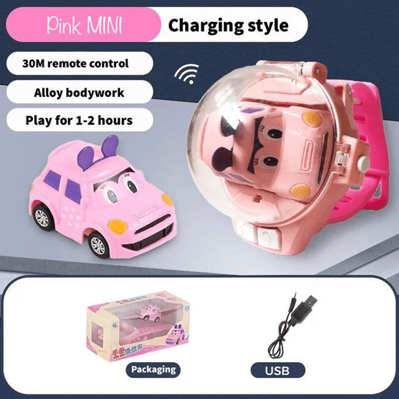Lasten kauko-ohjattava rannekello autolelu, punainen mini-auto ranteessa, säädettävä hihna, turvallinen ABS-materiaali.
