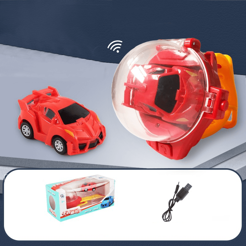 Lasten kauko-ohjattava rannekello autolelu, punainen mini-auto ranteessa, säädettävä hihna, turvallinen ABS-materiaali.