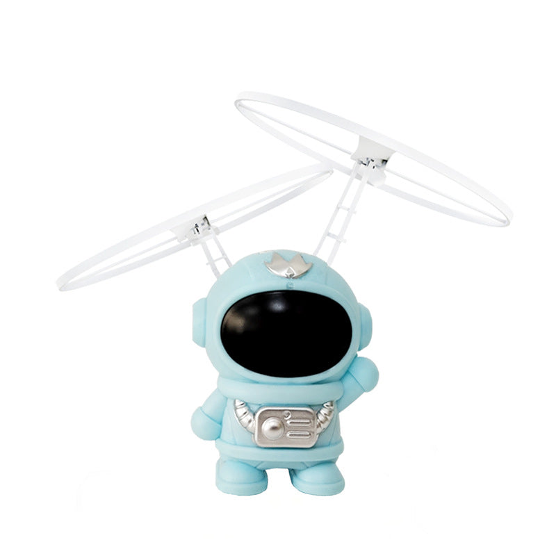 Børns flyvende astronautlegetøj med gyroskop, holdbart hvidt PP-plast, rumtema, oplyst i mørket.