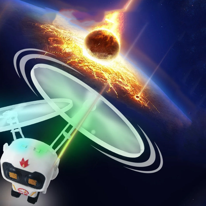 Børns flyvende astronautlegetøj med gyroskop, holdbart hvidt PP-plast, rumtema, oplyst i mørket.