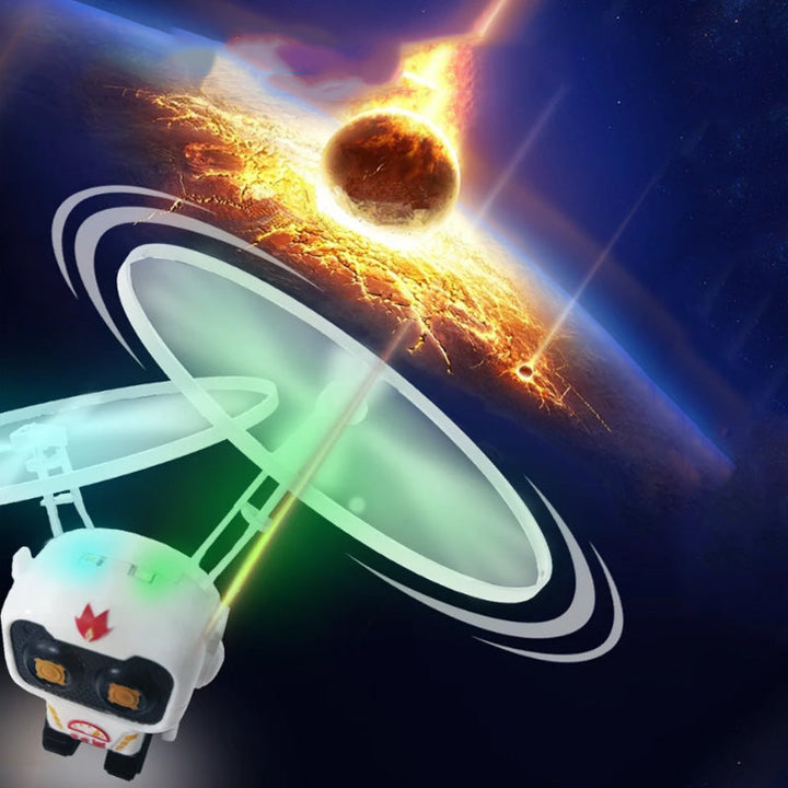 Børns flyvende astronautlegetøj med gyroskop, holdbart hvidt PP-plast, rumtema, oplyst i mørket.