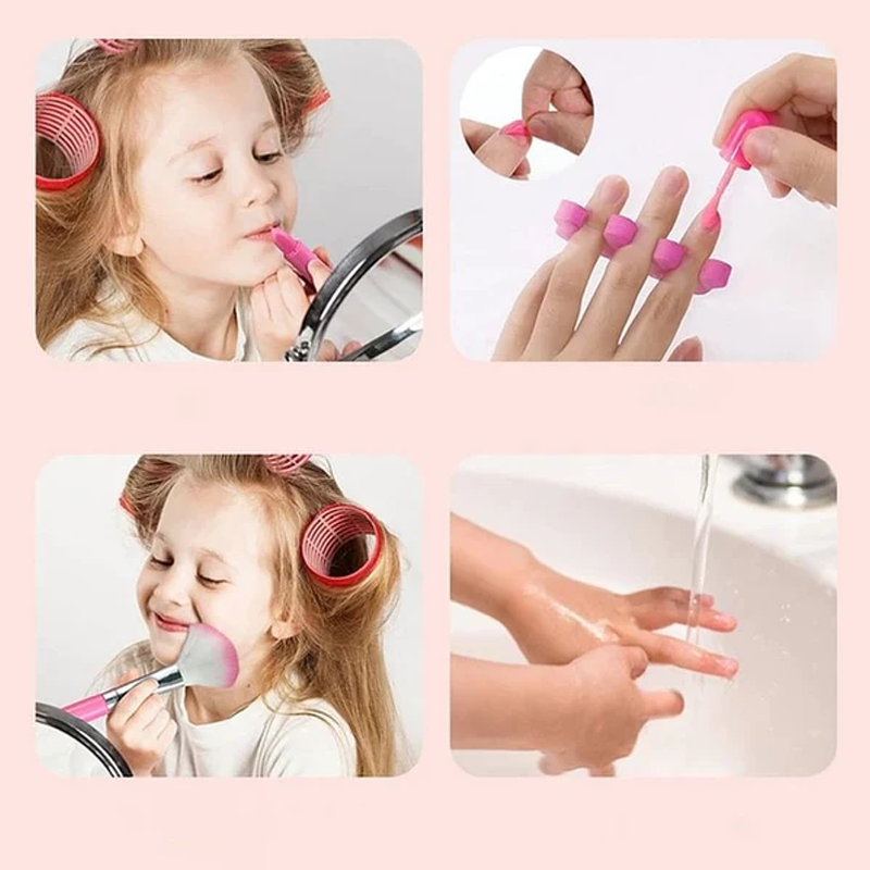 Børns vaskbart makeupsæt, lilla og pink, legetøj til piger, sikkert og kompakt skønhedslegesæt.