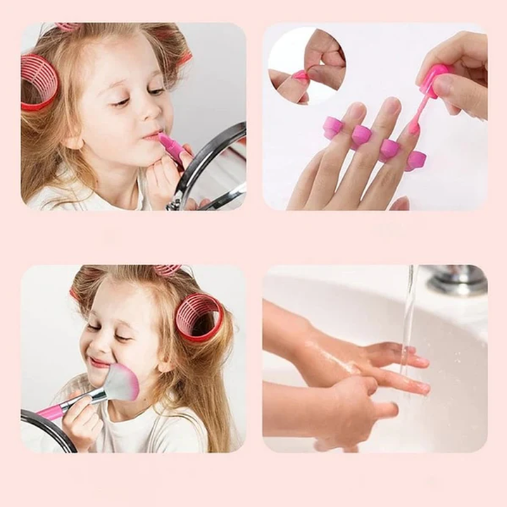Børns vaskbart makeupsæt, lilla og pink, legetøj til piger, sikkert og kompakt skønhedslegesæt.