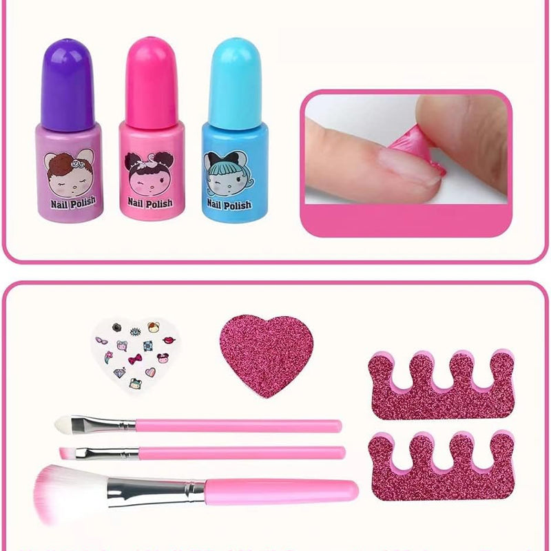 Børns vaskbart makeupsæt, lilla og pink, legetøj til piger, sikkert og kompakt skønhedslegesæt.