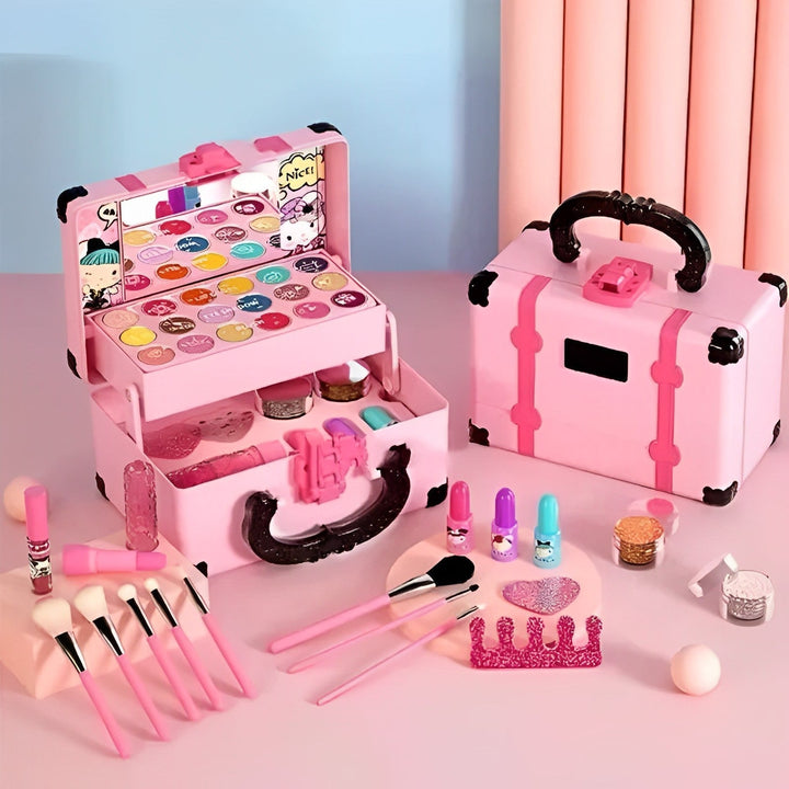 Børns vaskbart makeupsæt, lilla og pink, legetøj til piger, sikkert og kompakt skønhedslegesæt.
