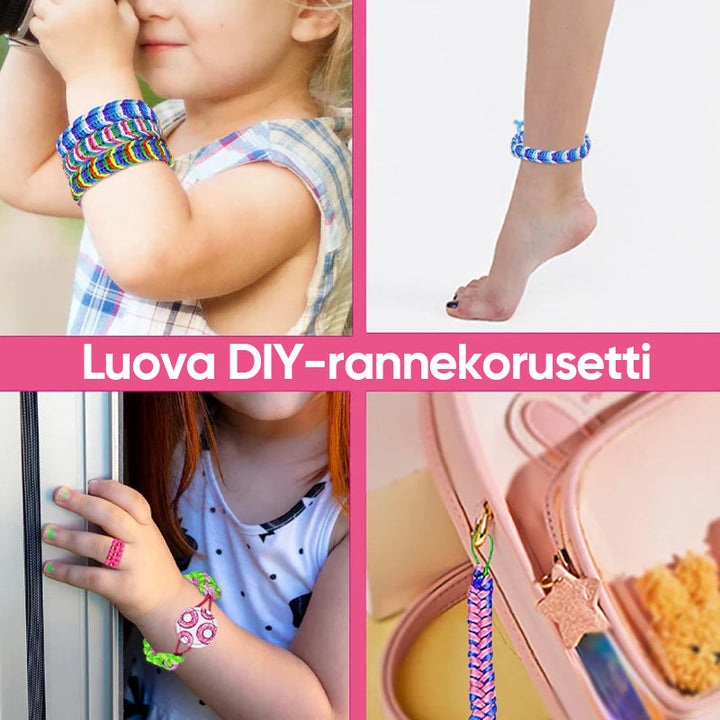 Børnenes pink og lilla strikkemaskine sæt, inklusiv farverigt garn og tilbehør, stimulerer børns kreativitet inden for håndarbejde.