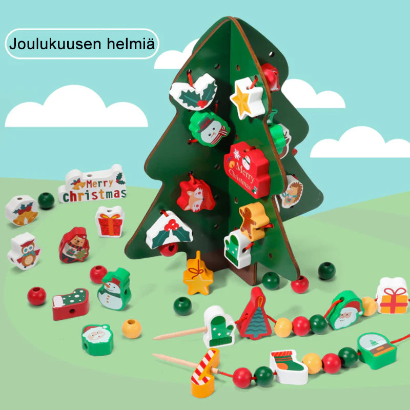 Børns træ perlesæt: store farverige perler til læring, finmotorik og dyrekendskab.