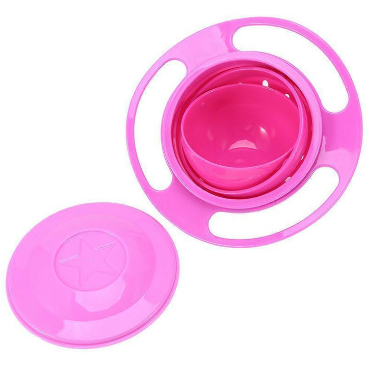 Børns spildsikre gyro-skål, innovativ 360° bevægelse, fås i blå, grøn og pink.
