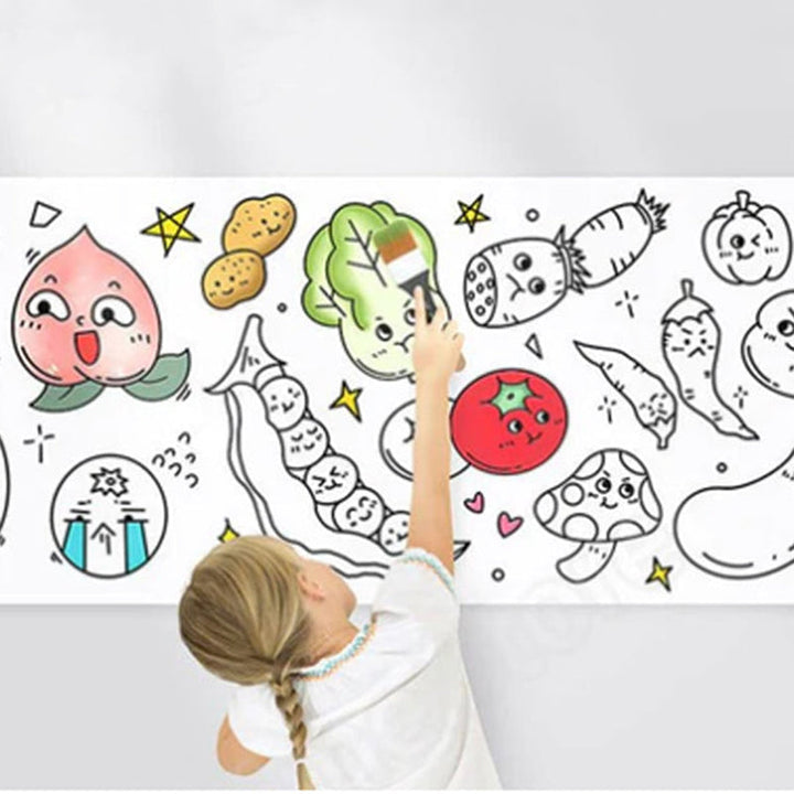 Børnenes vægklistermærke tegnepapirrulle fastgjort farverigt med ubegrænsede tegne muligheder for børn, størrelse 3m x 30cm.