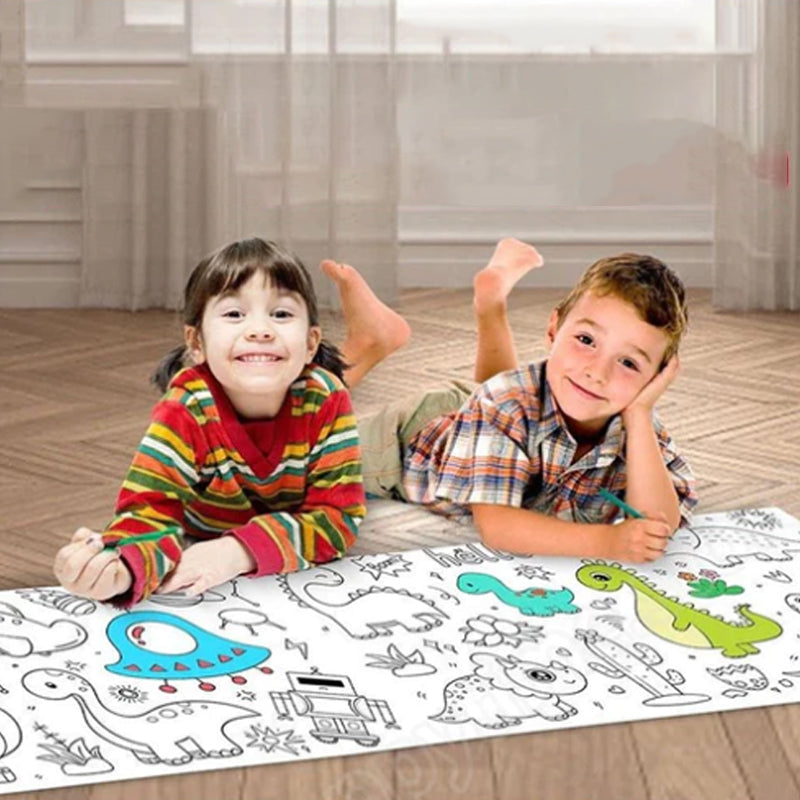 Børnenes vægklistermærke tegnepapirrulle fastgjort farverigt med ubegrænsede tegne muligheder for børn, størrelse 3m x 30cm.