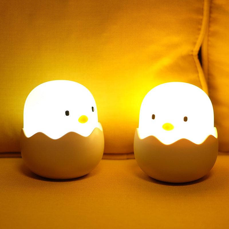Børns silikone kylling natlampe med blødt lys, nem berøringsstyring, sødt kyllingedesign til natbordet.
