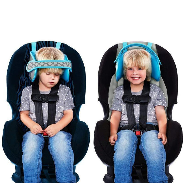 Børns bilstols nakkestøtte, ergonomisk, grå, blødt materiale, forbedrer rejsekomfort og sikkerhed.