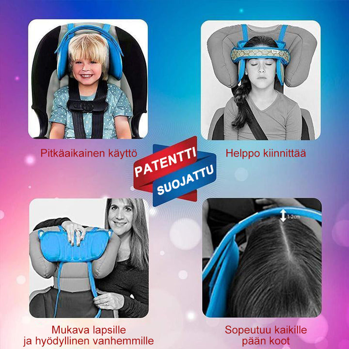 Børns bilstols nakkestøtte, ergonomisk, grå, blødt materiale, forbedrer rejsekomfort og sikkerhed.
