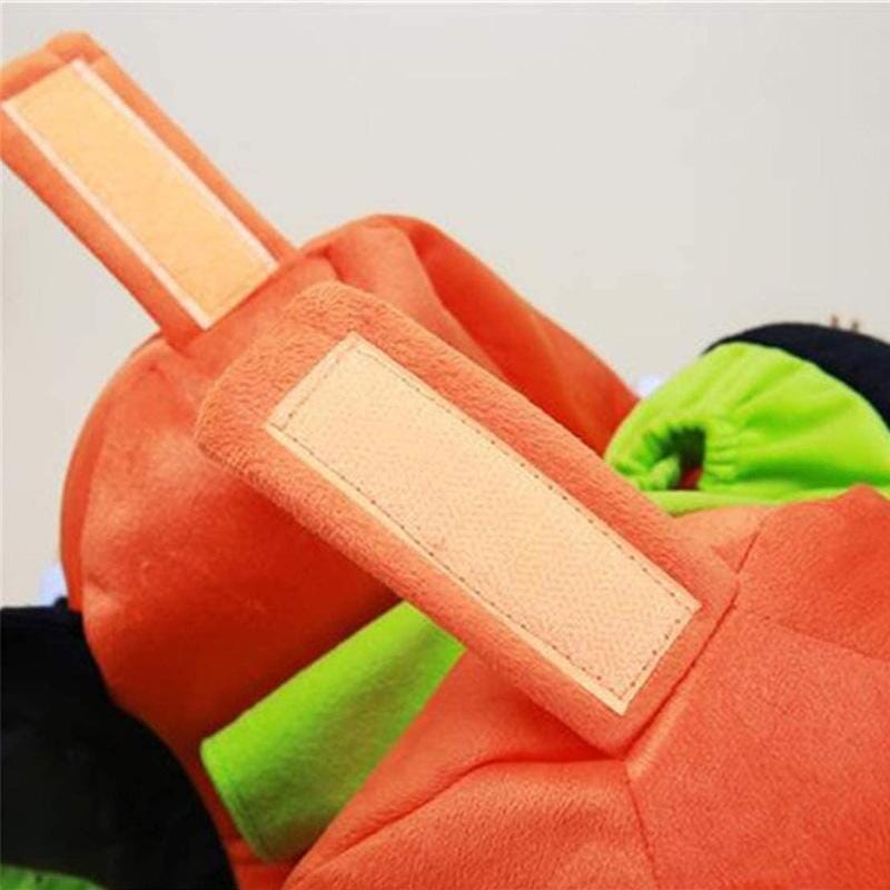 Kæledyr græskar Halloween kostume, sjovt og blødt outfit, oransje græskarprint, behagelig velcro-lukning.
