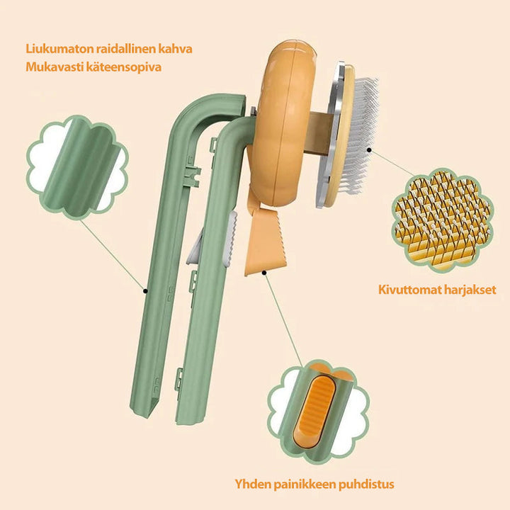 Kæledyrspensel med tynde, buede børstehår, ergonomisk håndtag, moderne design, velegnet til alle pelse.