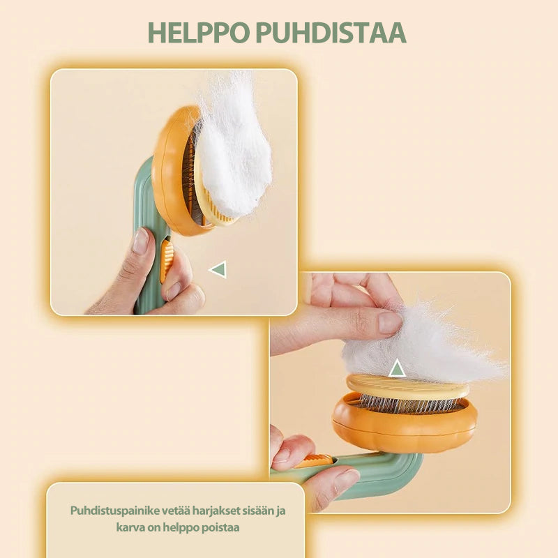 Kæledyrspensel med tynde, buede børstehår, ergonomisk håndtag, moderne design, velegnet til alle pelse.