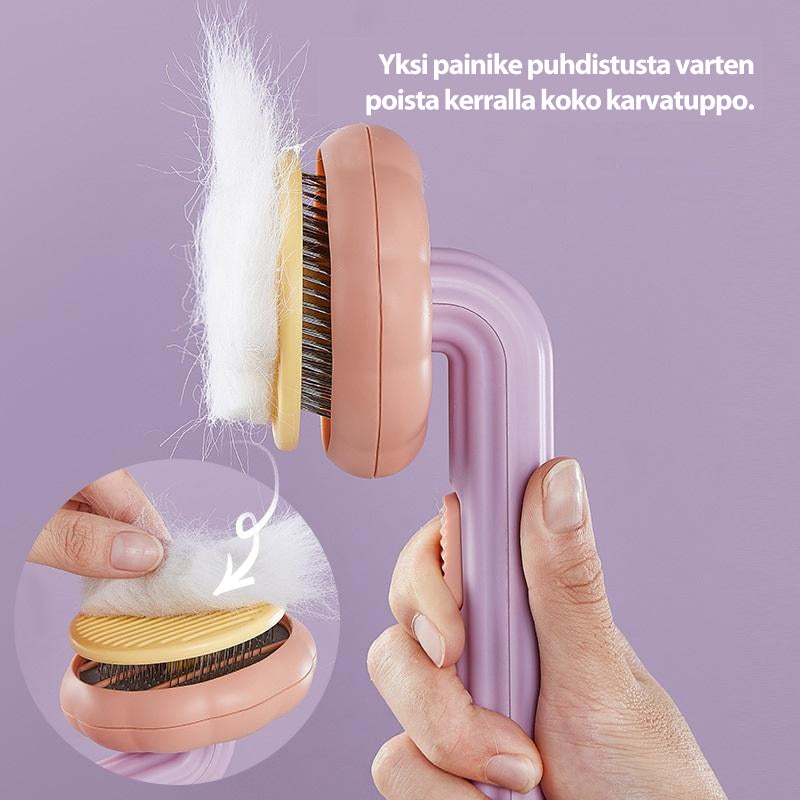 Kæledyrspensel med tynde, buede børstehår, ergonomisk håndtag, moderne design, velegnet til alle pelse.