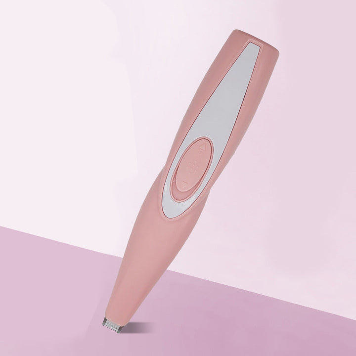 Stille hundetrimmer, tilgængelig i fire farver: sort, grøn, pink og hvid, kompakt og effektiv.