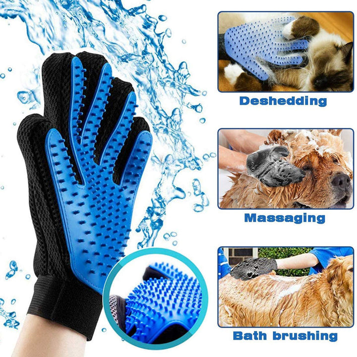 Pet grooming gloves, five fingers, blue, soft rubber bristles, suitable for cats and dogs grooming and massage