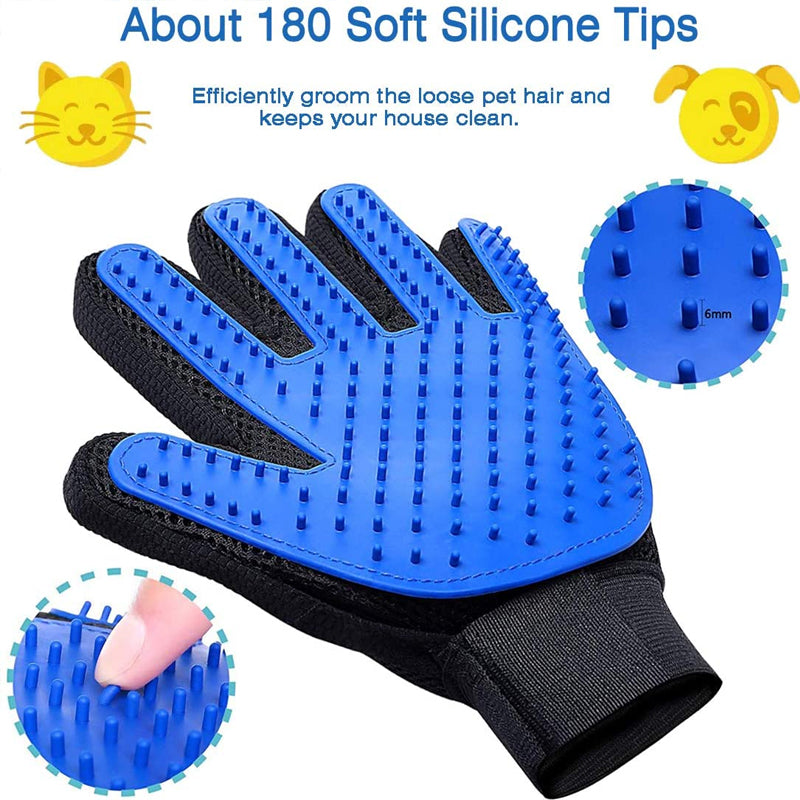 Pet grooming gloves, five fingers, blue, soft rubber bristles, suitable for cats and dogs grooming and massage