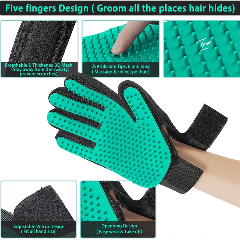 Pet grooming gloves, five fingers, blue, soft rubber bristles, suitable for cats and dogs grooming and massage