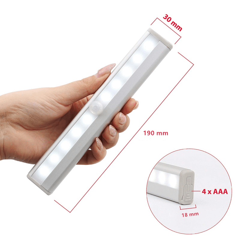 Bevægelsessensor LED-lampe med aluminiumskabinet, hvid eller varm hvid, velegnet til mørke rum i dit hjem.