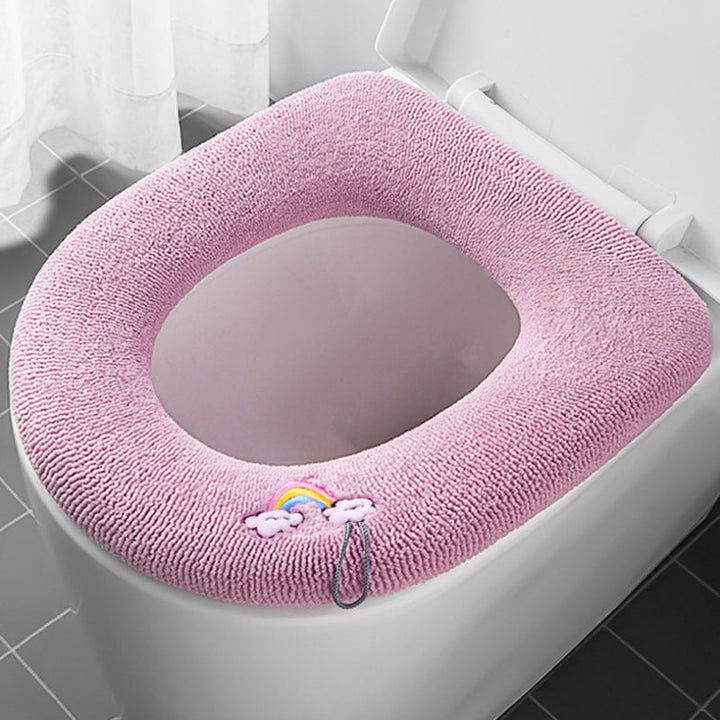 Varmt polyester toiletbræt-betræk i lysegrå, blødt og behageligt anbefalet til vinterbrug.