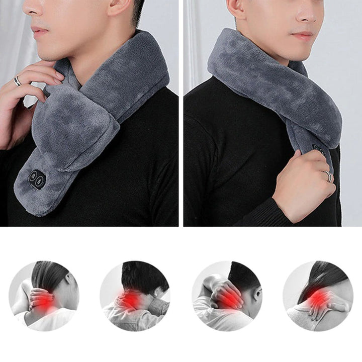 Opvarmende og masserende tørklæde til kvinder, tilgængelig i grå, rød og lilla, lavet af polyester, perfekt til vinterbrug for komfort og stil.