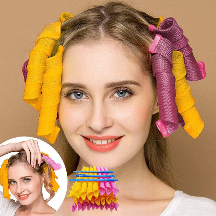 Dame Varmeløs Magic Curlers Styling Sæt, lyserød+orange, krøllesæt, 30 cm, skønhedsprodukt.