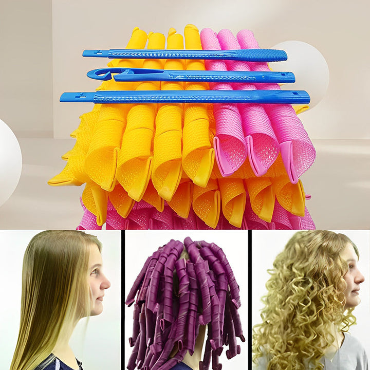 Dame Varmeløs Magic Curlers Styling Sæt, lyserød+orange, krøllesæt, 30 cm, skønhedsprodukt.