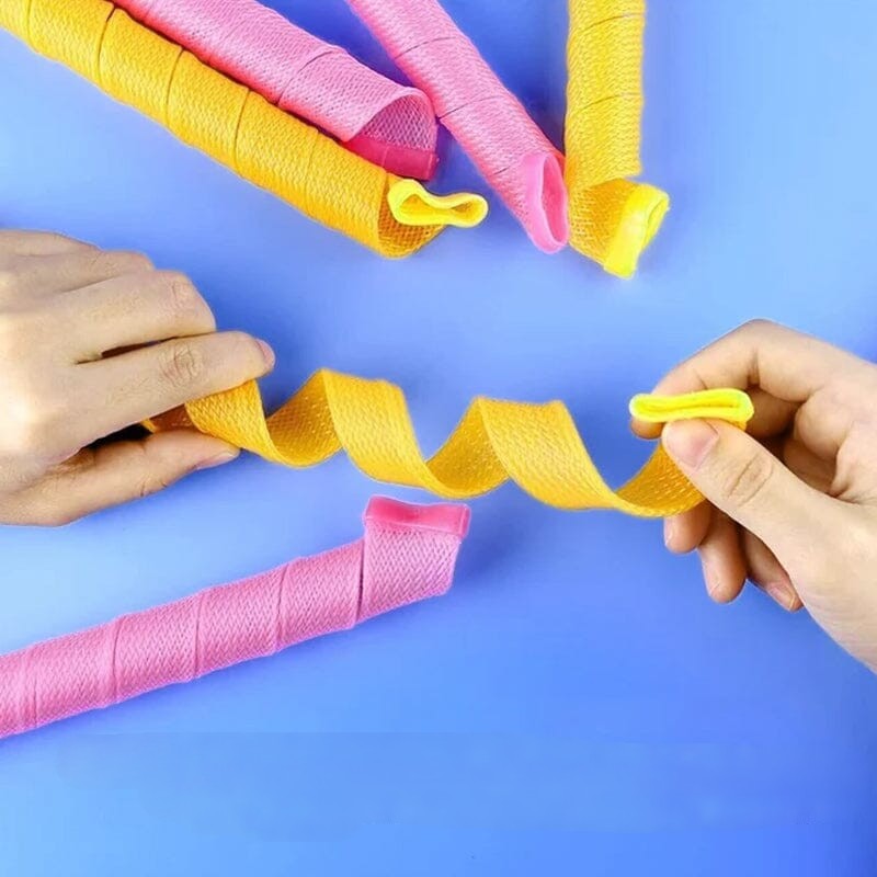 Dame Varmeløs Magic Curlers Styling Sæt, lyserød+orange, krøllesæt, 30 cm, skønhedsprodukt.