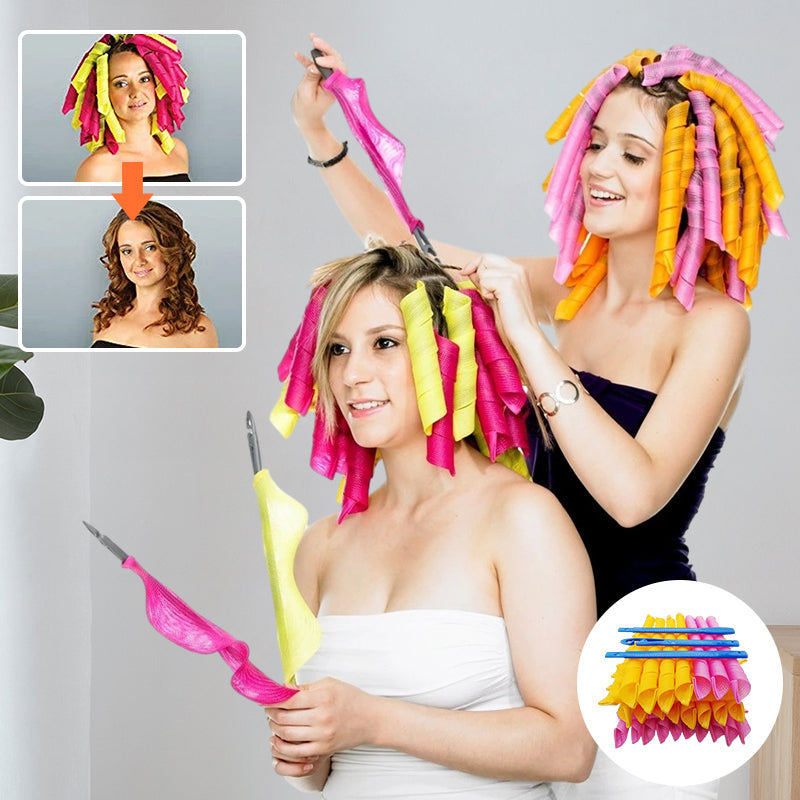 Dame Varmeløs Magic Curlers Styling Sæt, lyserød+orange, krøllesæt, 30 cm, skønhedsprodukt.