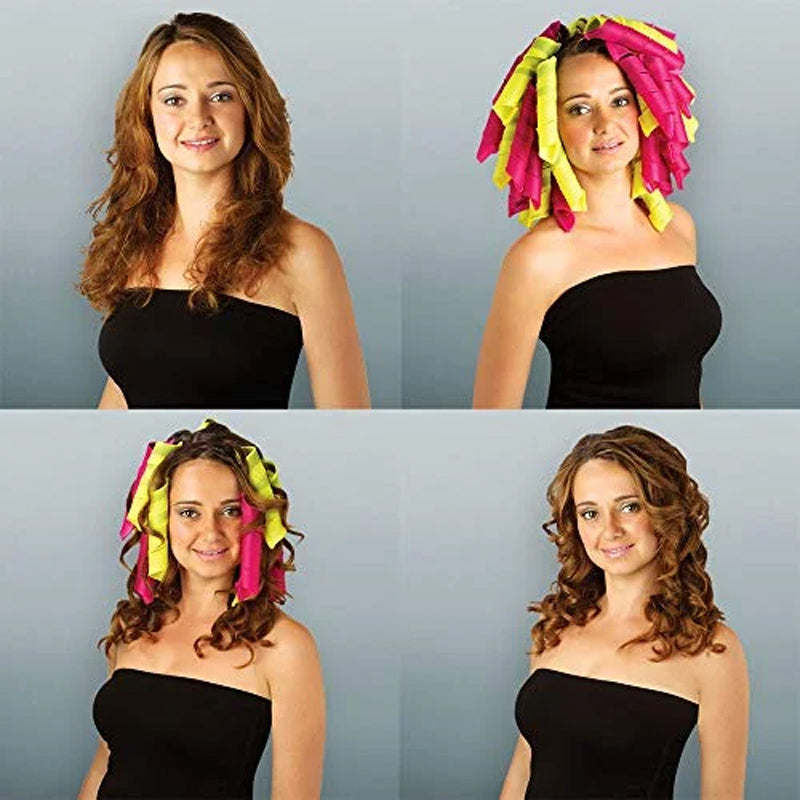 Dame Varmeløs Magic Curlers Styling Sæt, lyserød+orange, krøllesæt, 30 cm, skønhedsprodukt.