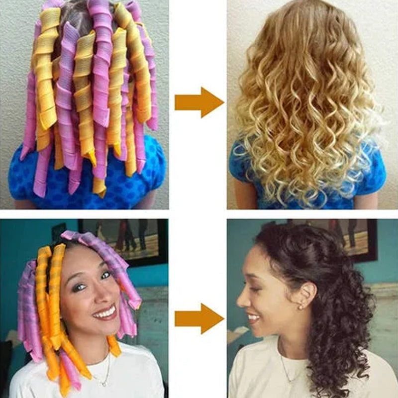 Dame Varmeløs Magic Curlers Styling Sæt, lyserød+orange, krøllesæt, 30 cm, skønhedsprodukt.