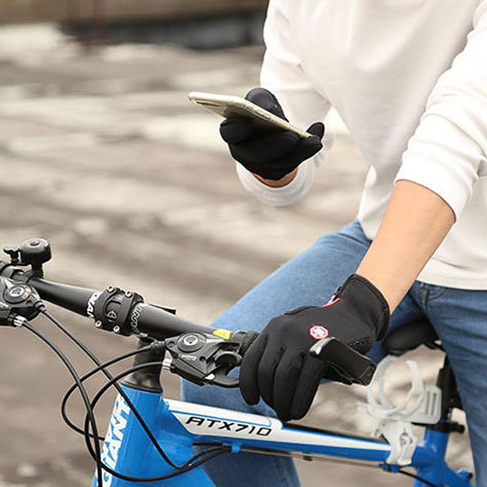 Varme sorte cykel- og løbehandsker til damer og herrer, vandtætte, vindtætte, touchskærmskompatible.
