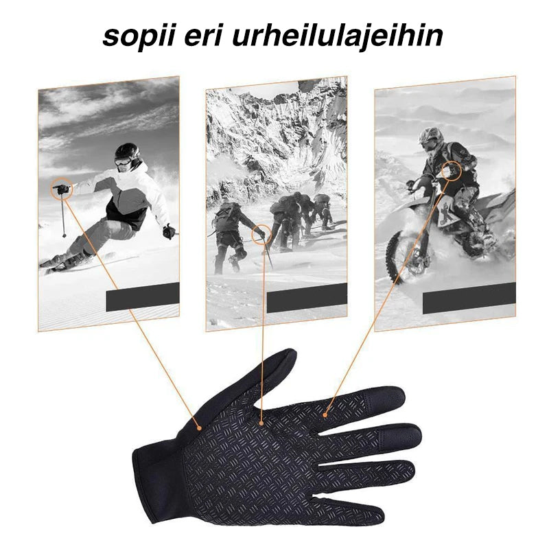Varme sorte cykel- og løbehandsker til damer og herrer, vandtætte, vindtætte, touchskærmskompatible.