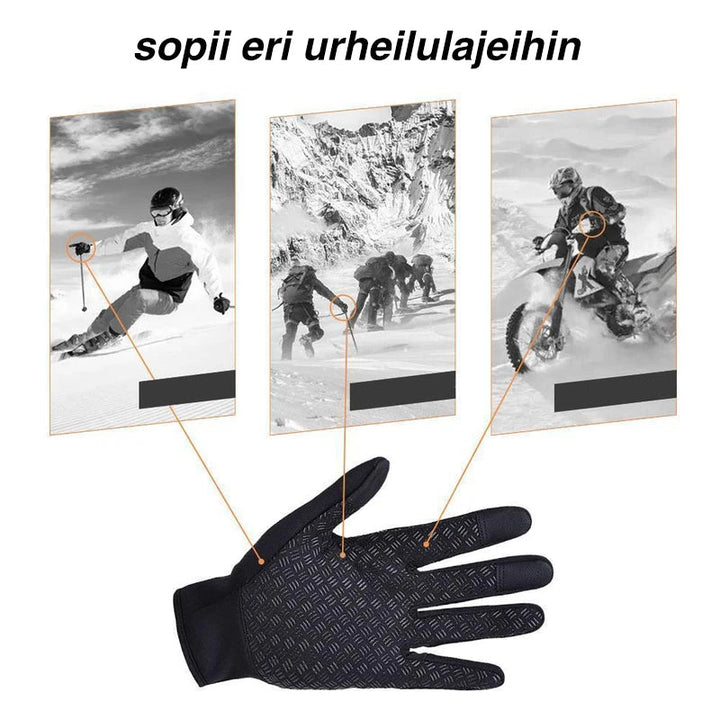 Varme sorte cykel- og løbehandsker til damer og herrer, vandtætte, vindtætte, touchskærmskompatible.