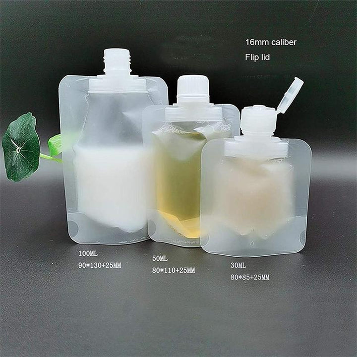 Gennemsigtig 100 ml pose til kosmetik, tæt skruelåg, genopfyldelig, praktisk design.