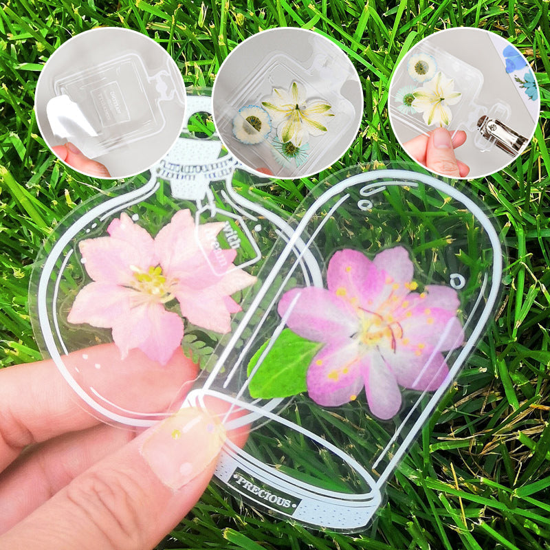 Gennemsigtig bogmærke med tørrede blomster, holdbart plastmateriale, elegant og naturligt udseende til bøger.