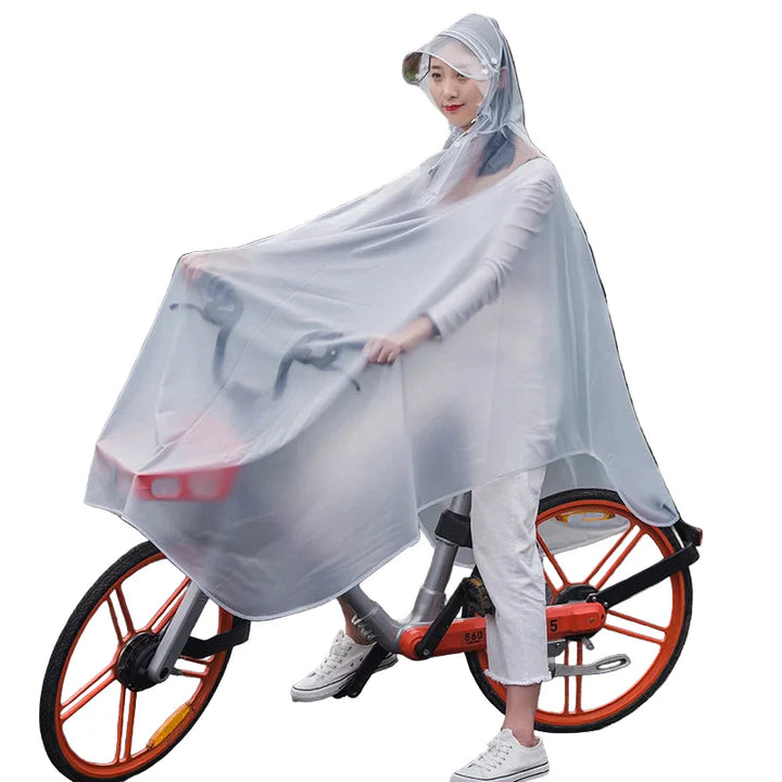 Gennemsigtig unisex cykeljakke i PVC, regn- og vindtæt, perfekt til udendørs brug.